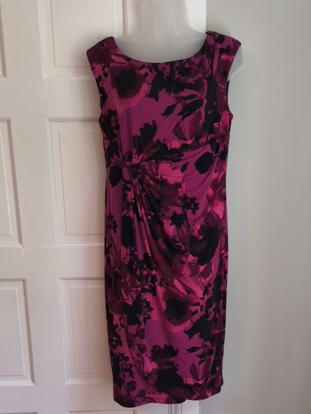 connected apparel Magenta Floral Sheath Dress with Black Print